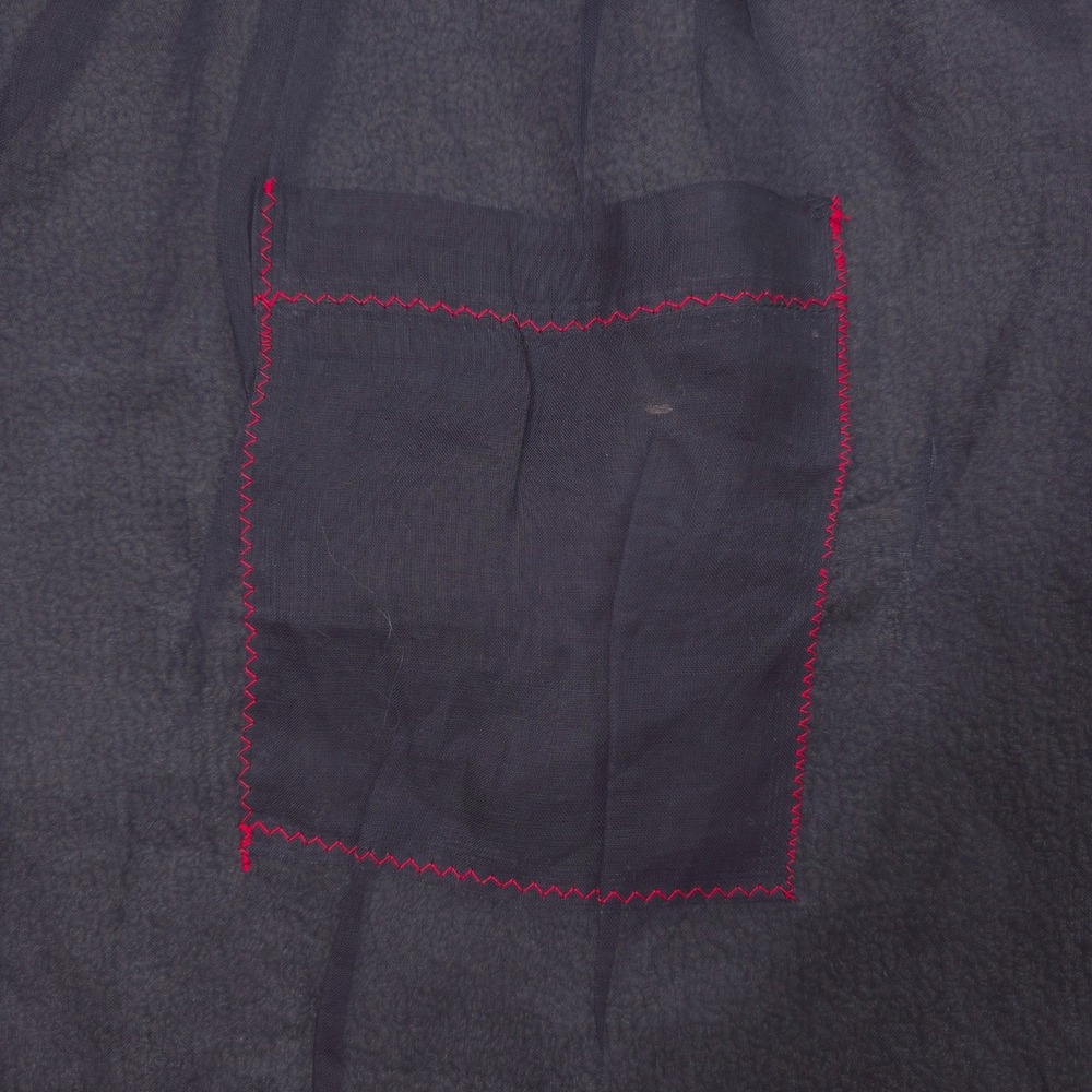 Vintage Black Sheer Half Apron Red Rose Applique Contrast Stitch Pocket Retro - Picture 4 of 6